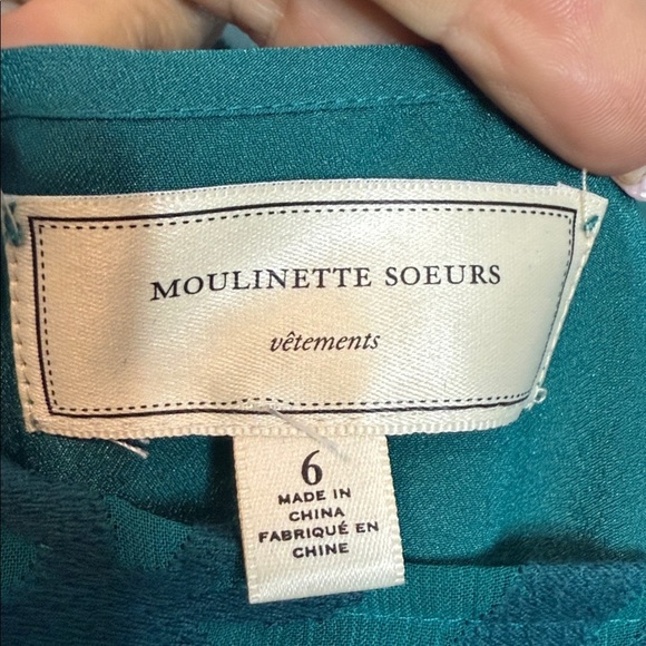 Anthropologie Moulinette Soeurs Dark Teal Dress Embroidered Ruffle US 6 - Picture 3 of 7